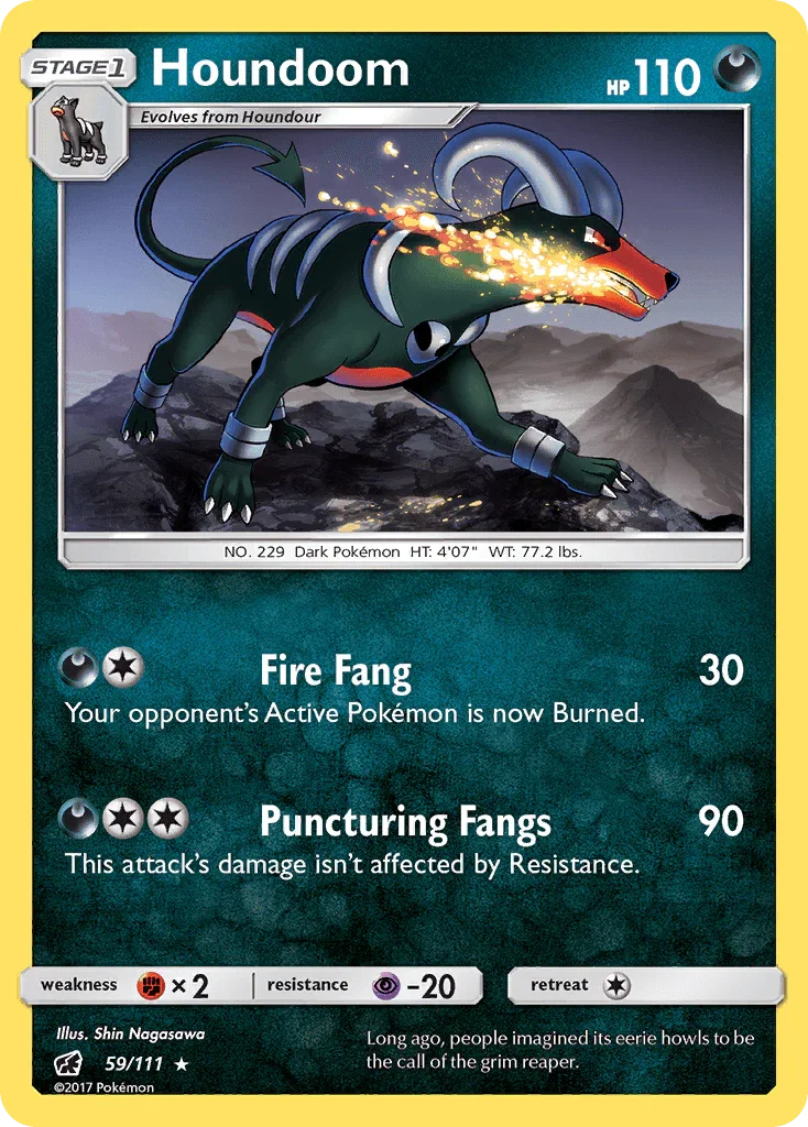 59, Darkness, Fighting[×2], Normal, Psychic[-20], Rare, Reverse Holofoil, Sun & Moon: Crimson Invasion Houndoom (59/111) [Sun & Moon: Crimson Invasion] - Trading Card World