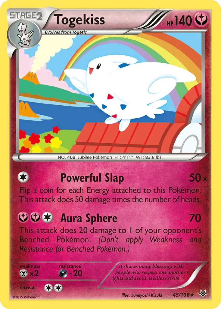 45, Darkness[-20], Fairy, Metal[×2], Normal, Rare, Reverse Holofoil, XY: Roaring Skies Togekiss (45/108) [XY: Roaring Skies] - Trading Card World