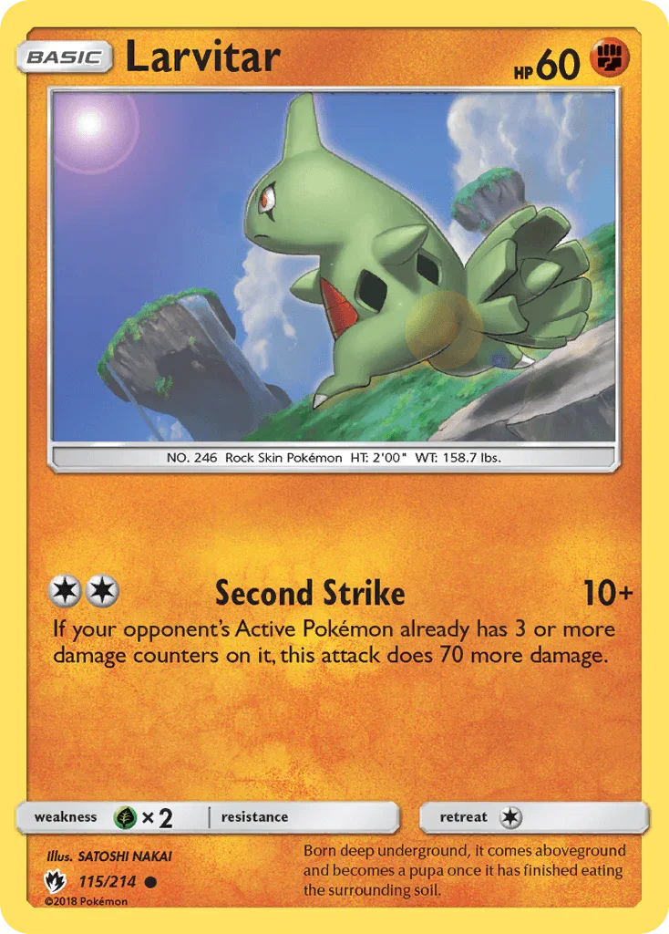 115, Common, Fighting, Grass[×2], Normal, Reverse Holofoil, Sun & Moon: Lost Thunder Larvitar (115/214) [Sun & Moon: Lost Thunder] - Trading Card World