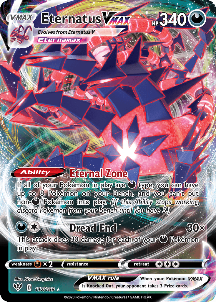 117, Darkness, Fighting[×2], Holofoil, Sword & Shield: Darkness Ablaze, Ultra Rare Eternatus VMAX (117/189) [Sword & Shield: Darkness Ablaze] - Trading Card World
