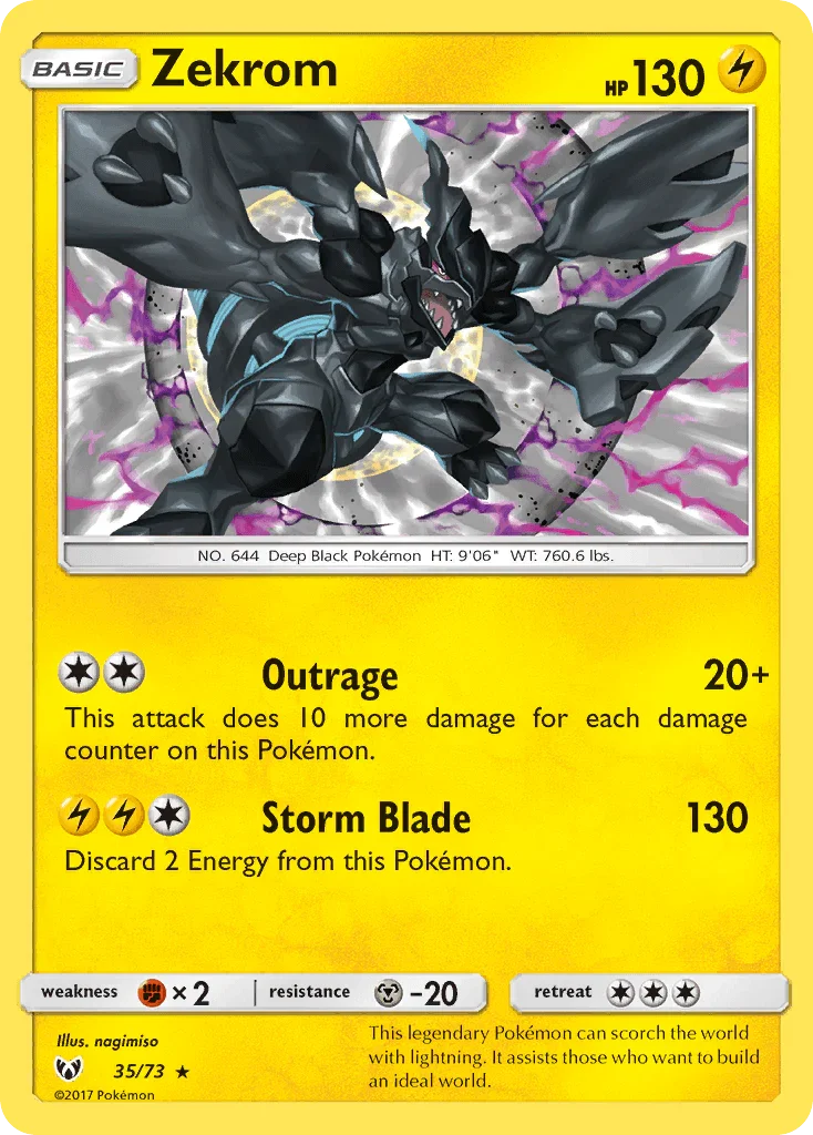 35, Fighting[×2], Holo Rare, Holofoil, Lightning, Metal[-20], Reverse Holofoil, Sun & Moon: Shining Legends Zekrom (35/73) [Sun & Moon: Shining Legends] - Trading Card World
