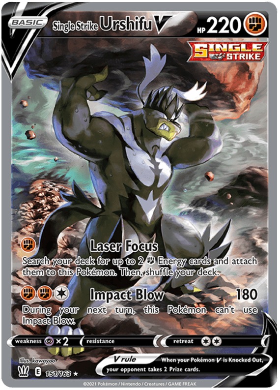 151, Fighting, Holofoil, Psychic[x2], Sword & Shield: Battle Styles, Ultra Rare Single Strike Urshifu V (151/163) [Sword & Shield: Battle Styles] - Trading Card World