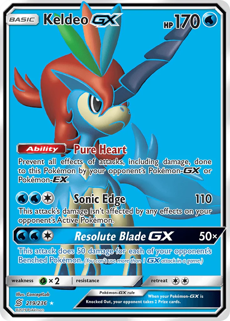 219, Grass[×2], Holofoil, Sun & Moon: Unified Minds, Ultra Rare, Water Keldeo GX (219/236) [Sun & Moon: Unified Minds] - Trading Card World