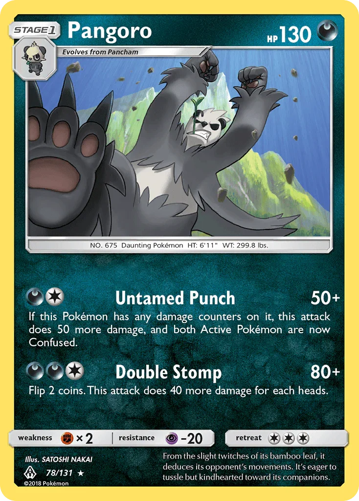 78, Darkness, Fighting[×2], Normal, Psychic[-20], Rare, Reverse Holofoil, Sun & Moon: Forbidden Light Pangoro (78/131) [Sun & Moon: Forbidden Light] - Trading Card World