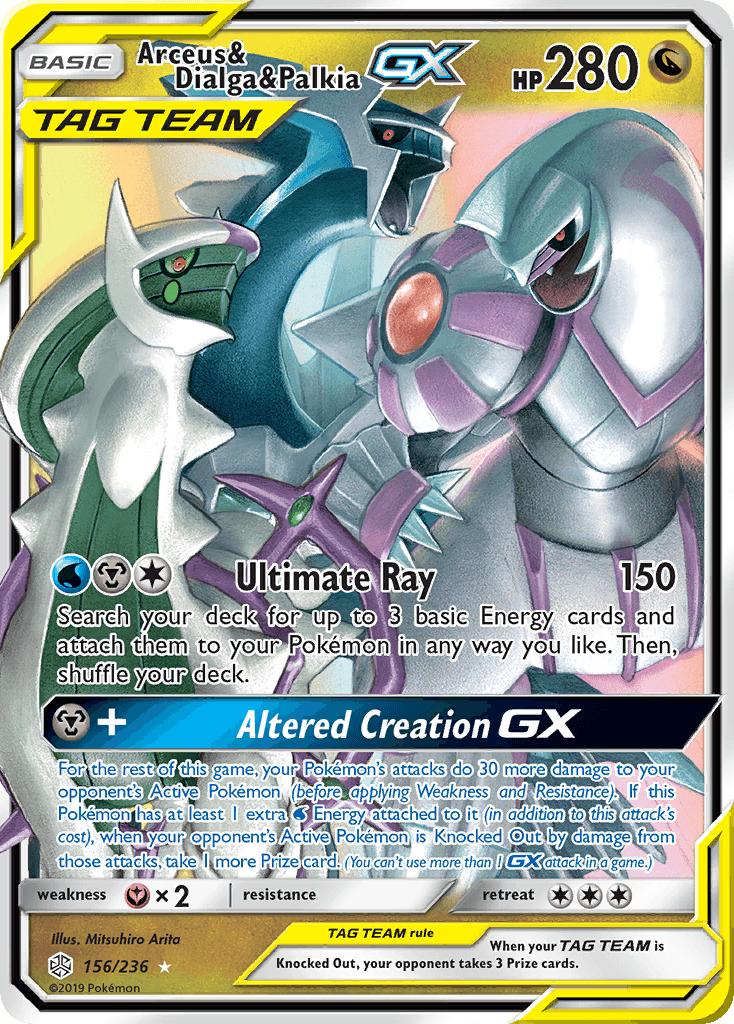 156, Dragon, Fairy[×2], Holofoil, Sun & Moon: Cosmic Eclipse, Ultra Rare Arceus & Dialga & Palkia GX (156/236) [Sun & Moon: Cosmic Eclipse] - Trading Card World