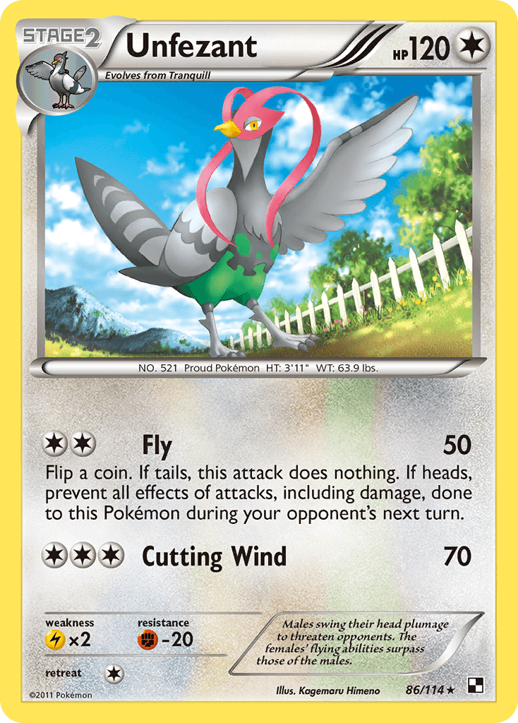 86, Black & White: Base Set, Colorless, Fighting[-20], Lightning[×2], Normal, Rare, Reverse Holofoil Unfezant (86/114) [Black & White: Base Set] - Trading Card World