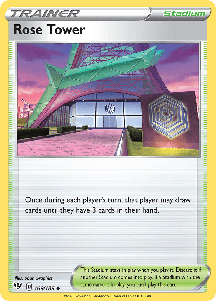 169, Normal, Reverse Holofoil, Stadium, Sword & Shield: Darkness Ablaze, Uncommon Rose Tower (169/189) [Sword & Shield: Darkness Ablaze] - Trading Card World