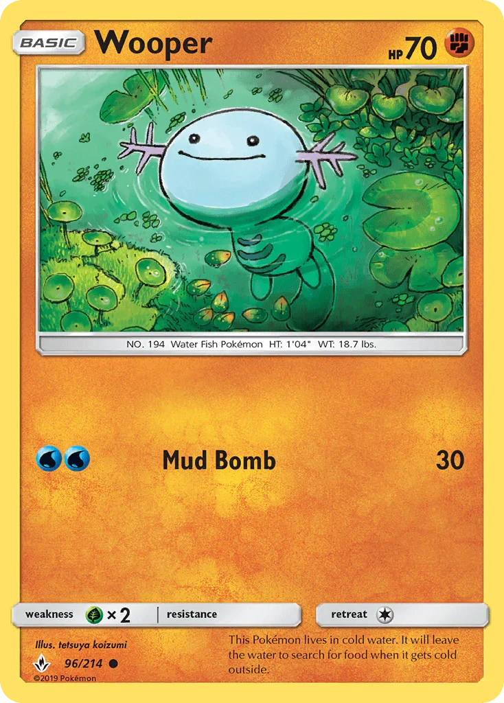 96, Common, Fighting, Grass[×2], Normal, Reverse Holofoil, Sun & Moon: Unbroken Bonds Wooper (96/214) [Sun & Moon: Unbroken Bonds] - Trading Card World