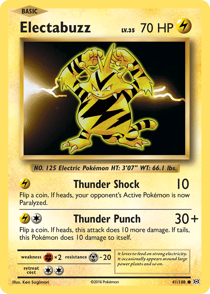 41, Common, Fighting[×2], Lightning, Metal[-20], Normal, Reverse Holofoil, XY: Evolutions Electabuzz (41/108) [XY: Evolutions] - Trading Card World