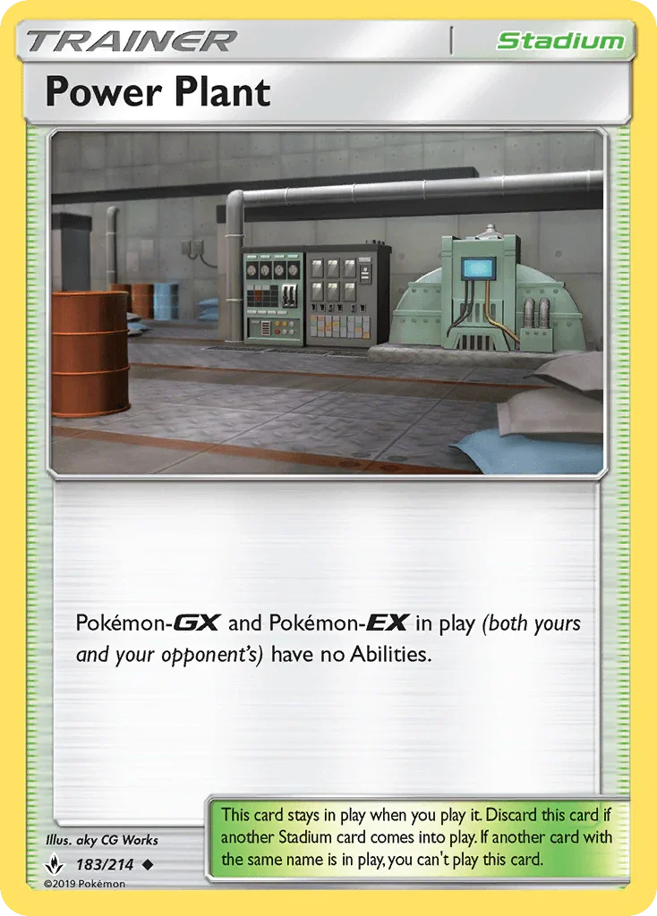 183, Normal, Reverse Holofoil, Stadium, Sun & Moon: Unbroken Bonds, Uncommon Power Plant (183/214) [Sun & Moon: Unbroken Bonds] - Trading Card World