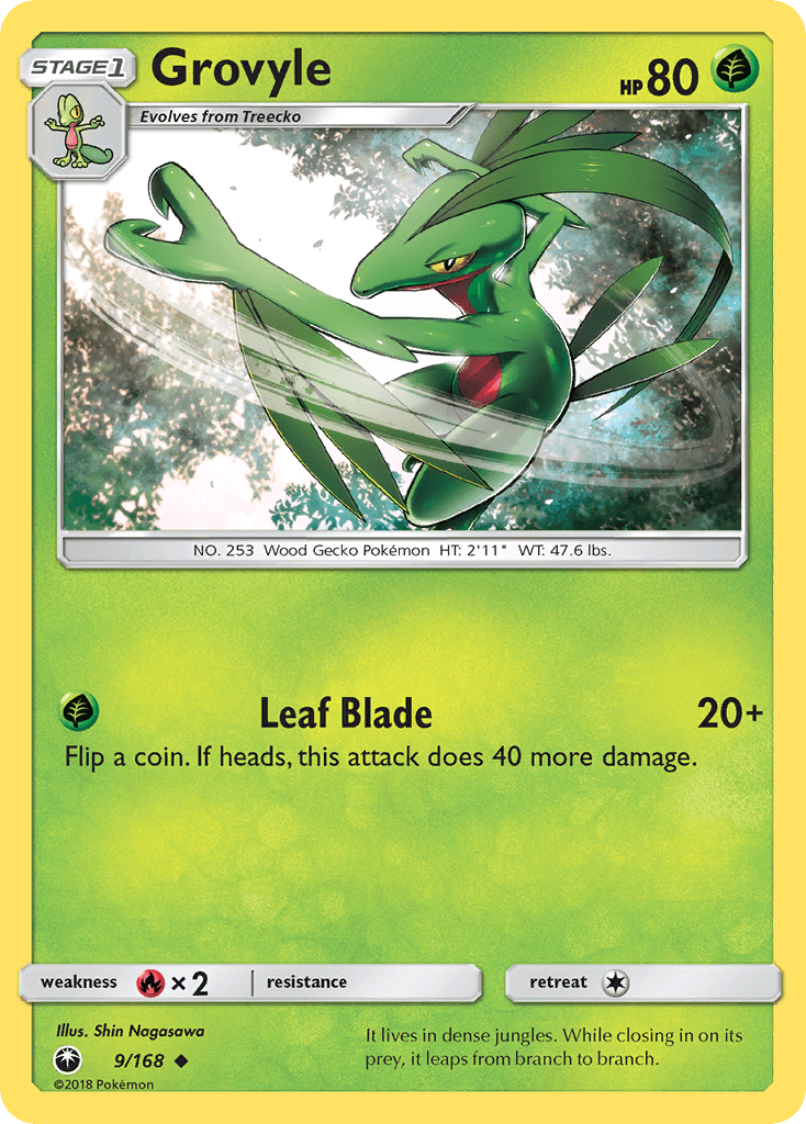 Fire[×2], Grass, Normal, Reverse Holofoil, Sun & Moon: Celestial Storm, Uncommon Grovyle (9/168) [Sun & Moon: Celestial Storm] - Trading Card World