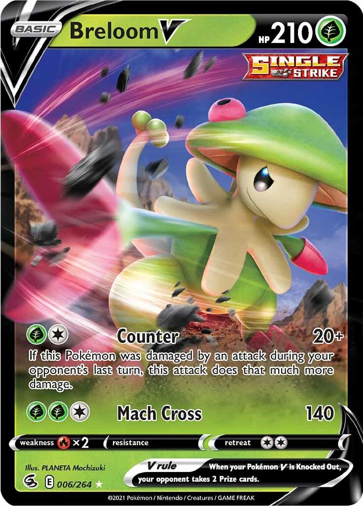 006, Fire [x2], Grass, Holofoil, Sword & Shield: Fusion Strike, Ultra Rare Breloom V (006/264) [Sword & Shield: Fusion Strike] - Trading Card World