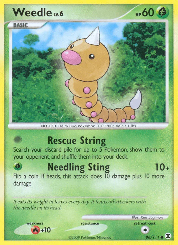 86, Common, Fire[+10], Grass, Normal, Platinum: Rising Rivals, Reverse Holofoil Weedle (86/111) [Platinum: Rising Rivals] - Trading Card World