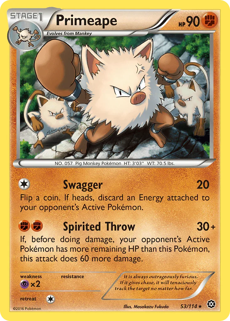 53, Fighting, Normal, Psychic[×2], Rare, Reverse Holofoil, XY: Steam Siege Primeape (53/114) [XY: Steam Siege] - Trading Card World