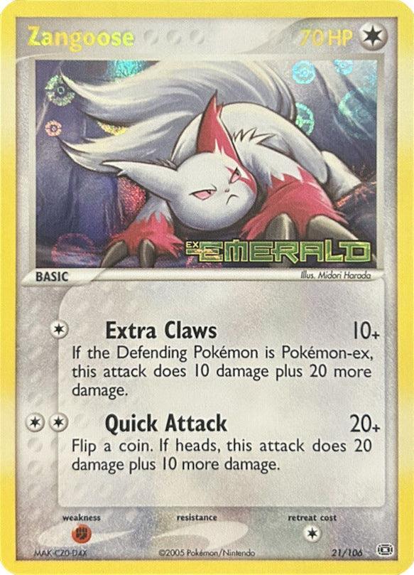 21, Colorless, EX: Emerald, Fighting[×2], Rare, Reverse Holofoil Zangoose (21/106) (Stamped) [EX: Emerald] - Trading Card World