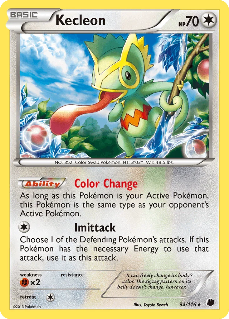 94, Black & White: Plasma Freeze, Colorless, Fighting[×2], Normal, Rare, Reverse Holofoil Kecleon (94/116) [Black & White: Plasma Freeze] - Trading Card World