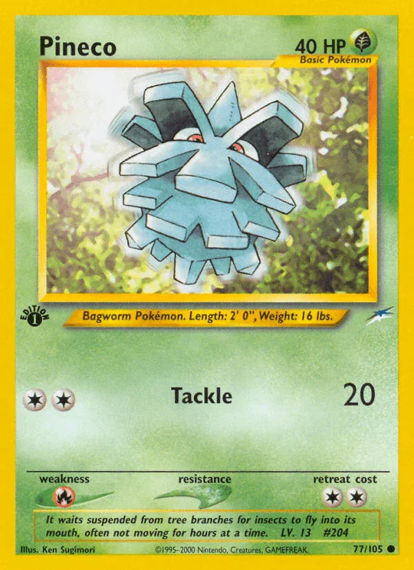 1st Edition Normal, 77, Common, Fire[×2], Grass, Neo Destiny 1st Edition Pineco (77/105) [Neo Destiny 1st Edition] - Trading Card World
