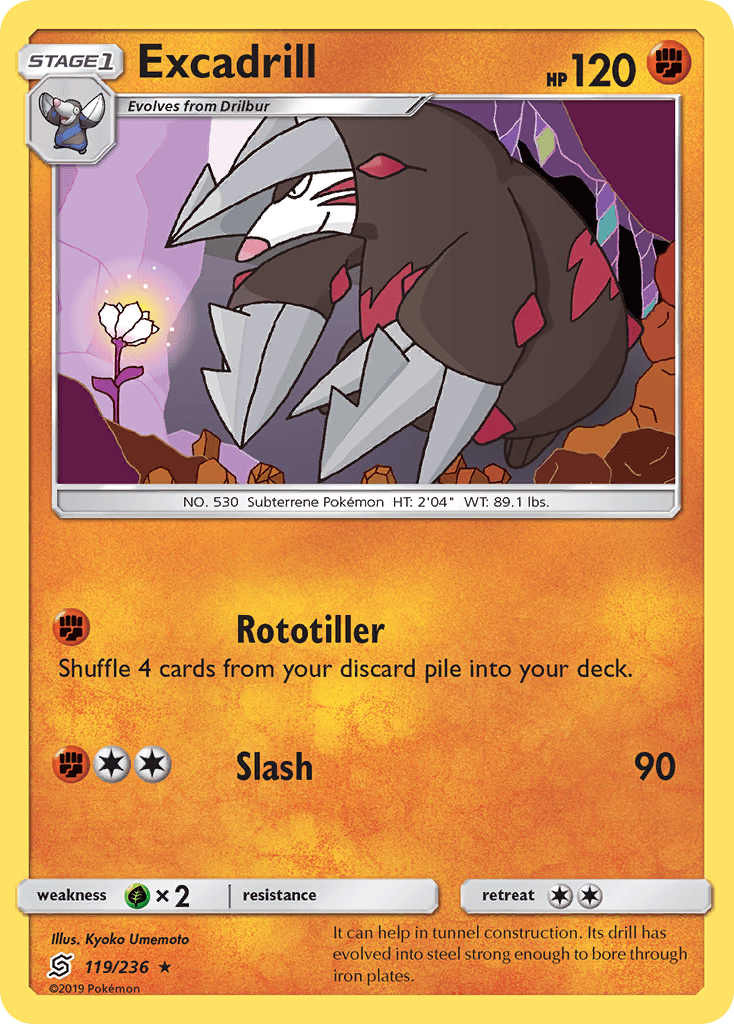 119, Fighting, Grass[×2], Normal, Rare, Reverse Holofoil, Sun & Moon: Unified Minds Excadrill (119/236) [Sun & Moon: Unified Minds] - Trading Card World