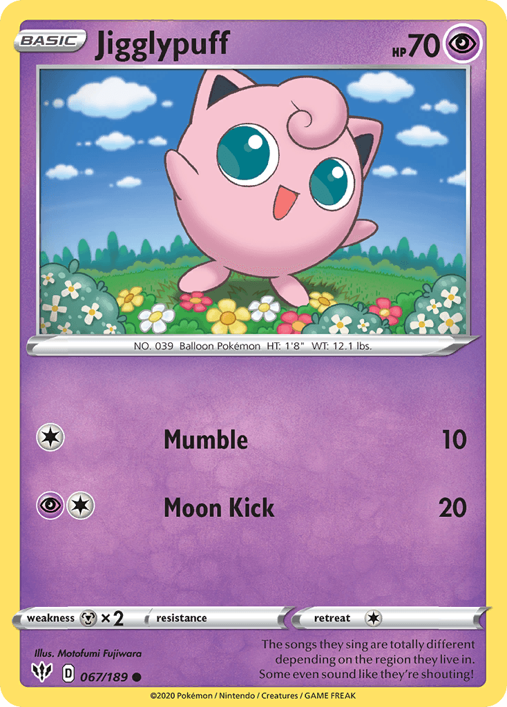 067, Common, Metal[×2], Normal, Psychic, Reverse Holofoil, Sword & Shield: Darkness Ablaze Jigglypuff (067/189) [Sword & Shield: Darkness Ablaze] - Trading Card World
