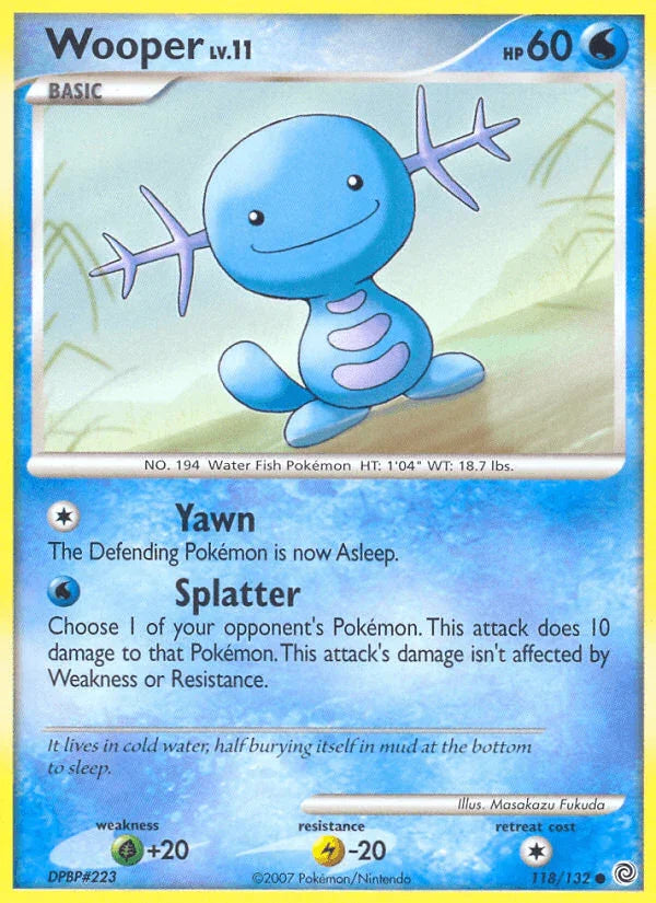 118, Common, Diamond & Pearl: Secret Wonders, Grass[+20], Lightning[-20], Normal, Reverse Holofoil, Water Wooper (118/132) [Diamond & Pearl: Secret Wonders] - Trading Card World