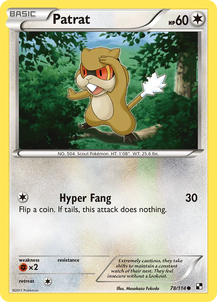 78, Black & White: Base Set, Colorless, Common, Fighting[×2], Normal, Reverse Holofoil Patrat (78/114) [Black & White: Base Set] - Trading Card World