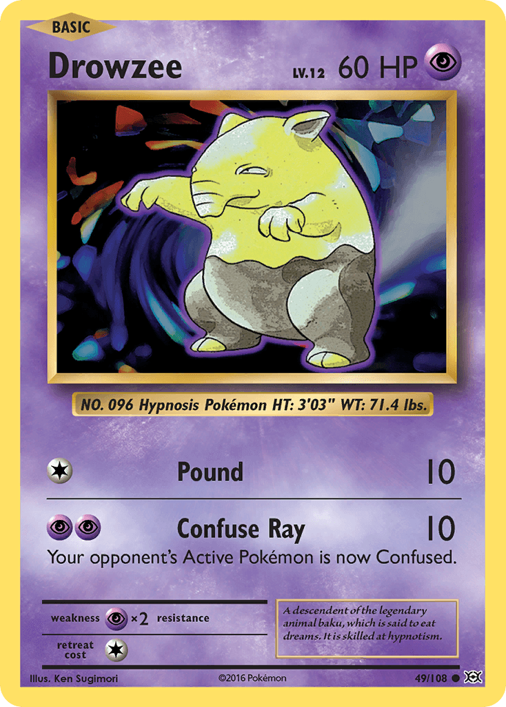 49, Common, Normal, Psychic, Psychic[×2], Reverse Holofoil, XY: Evolutions Drowzee (49/108) [XY: Evolutions] - Trading Card World