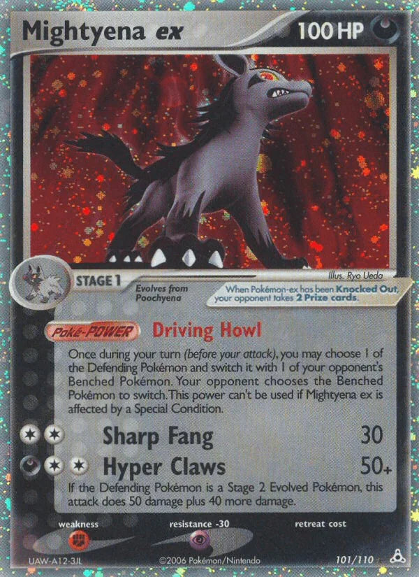 Darkness, EX: Holon Phantoms, Fighting[×2], Holofoil, Psychic[-30], Ultra Rare Mightyena ex (101/110) [EX: Holon Phantoms] - Trading Card World