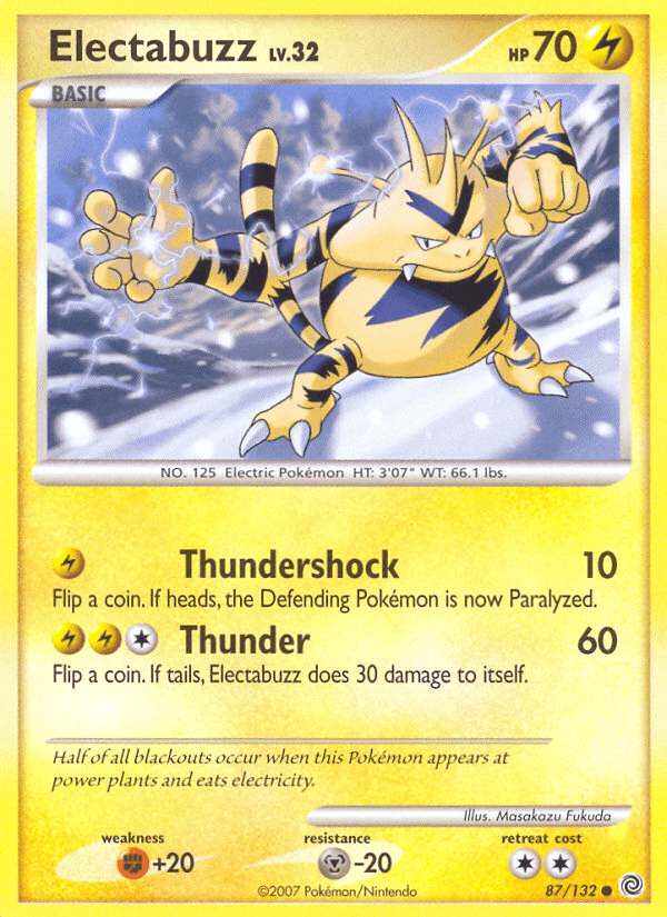 87, Common, Diamond & Pearl: Secret Wonders, Fighting[+20], Lightning, Metal[-20], Normal, Reverse Holofoil Electabuzz (87/132) [Diamond & Pearl: Secret Wonders] - Trading Card World
