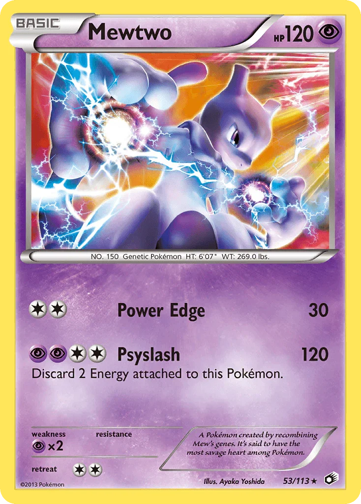 53, Black & White: Legendary Treasures, Holo Rare, Holofoil, Psychic, Psychic[×2], Reverse Holofoil Mewtwo (53/113) [Black & White: Legendary Treasures] - Trading Card World