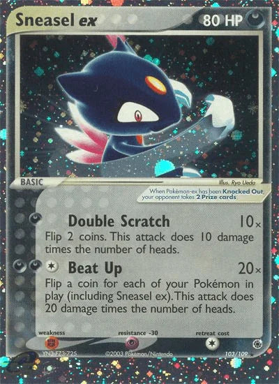 103, Darkness, EX: Ruby & Sapphire, Fighting[×2], Holofoil, Psychic[-30], Ultra Rare Sneasel ex (103/109) [EX: Ruby & Sapphire] - Trading Card World