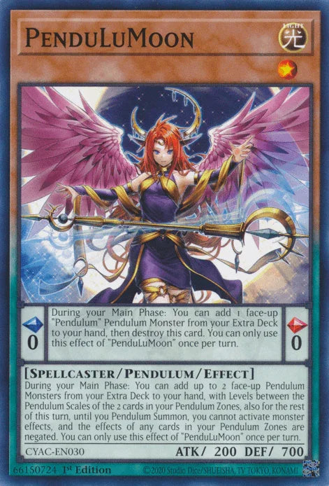 1st Edition, Common, Cyberstorm Access, Light, Pendulum/Effect Monster, Spellcaster PenduLuMoon [CYAC-EN030] Common - Trading Card World