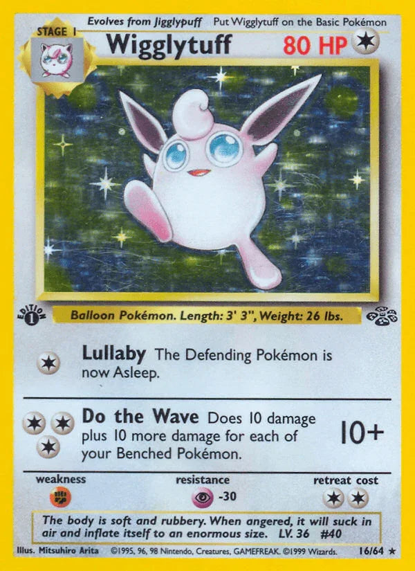 16, 1st Edition Holofoil, Colorless, Fighting[×2], Holo Rare, Jungle 1st Edition, Psychic[-30] Wigglytuff (16/64) [Jungle 1st Edition] - Trading Card World