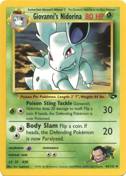 44, Grass, Gym Challenge Unlimited, Normal, Psychic[×2], Uncommon Giovanni's Nidorina (44/132) [Gym Challenge Unlimited] - Trading Card World