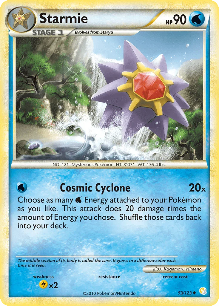 53, HeartGold & SoulSilver: Base Set, Lightning[×2], Normal, Reverse Holofoil, Uncommon, Water Starmie (53/123) [HeartGold & SoulSilver: Base Set] - Trading Card World