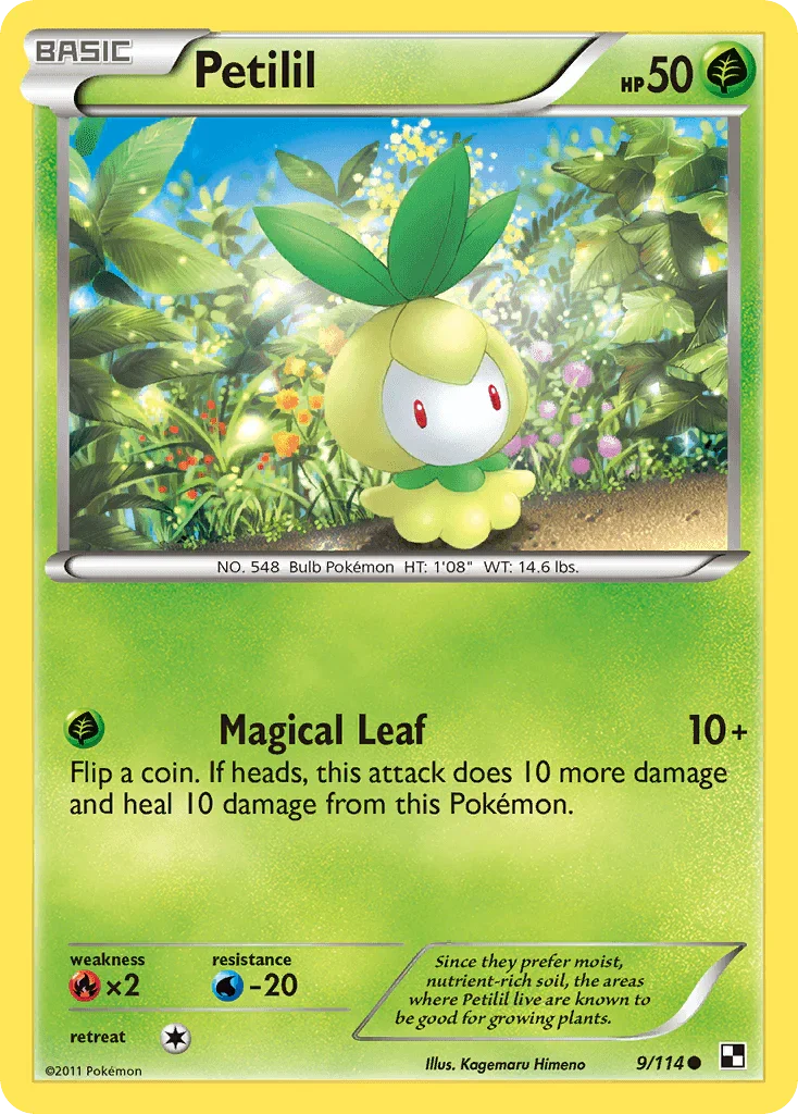 Black & White: Base Set, Common, Fire[×2], Grass, Normal, Reverse Holofoil, Water[-20] Petilil (9/114) [Black & White: Base Set] - Trading Card World