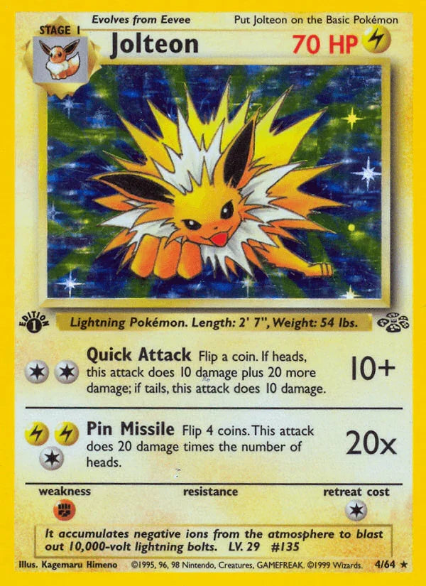 1st Edition Holofoil, Fighting[×2], Holo Rare, Jungle 1st Edition, Lightning Jolteon (4/64) [Jungle 1st Edition] - Trading Card World