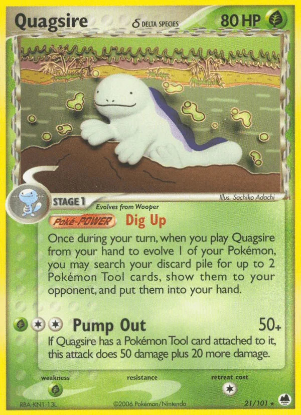 21, EX: Dragon Frontiers, Grass, Grass[×2], Normal, Rare Quagsire (21/101) (Delta Species) [EX: Dragon Frontiers] - Trading Card World