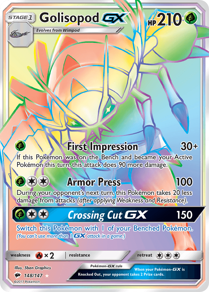 148, Fire[×2], Grass, Holofoil, Secret Rare, Sun & Moon: Burning Shadows Golisopod GX (148/147) [Sun & Moon: Burning Shadows] - Trading Card World