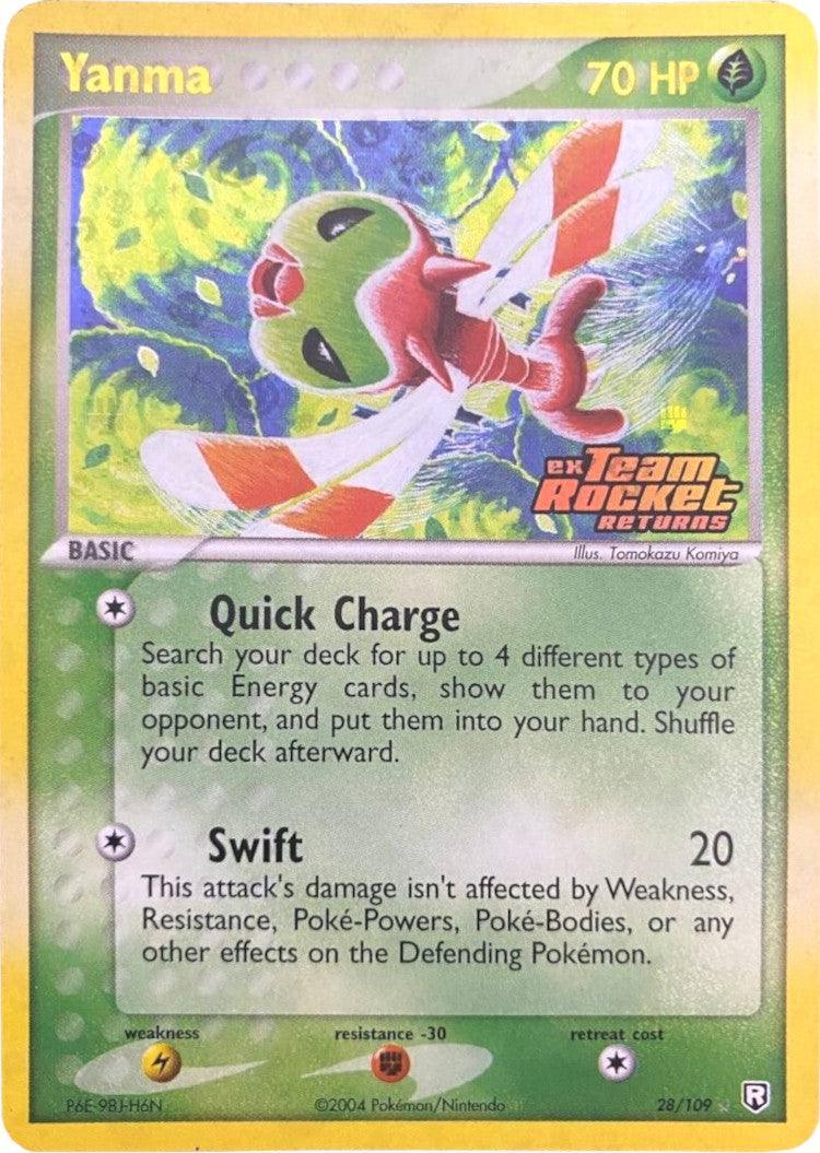 28, EX: Team Rocket Returns, Fighting[-30], Grass, Lightning[×2], Rare, Reverse Holofoil Yanma (28/109) (Stamped) [EX: Team Rocket Returns] - Trading Card World