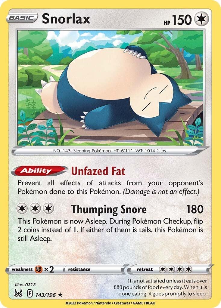 143, Colorless, Fighting [x2], Holo Rare, Holofoil, Reverse Holofoil, Sword & Shield: Lost Origin Snorlax (143/196) [Sword & Shield: Lost Origin] - Trading Card World
