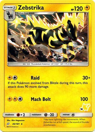 45, Battle Academy 2020, Fighting[×2], Lightning, Metal[-20], Normal, Promo Zebstrika (45/181) (Pikachu Stamp #16) [Battle Academy 2020] - Trading Card World