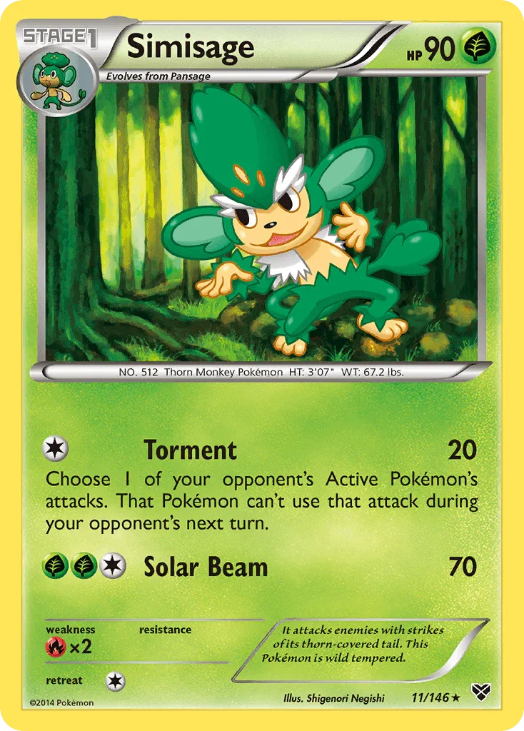 11, Fire[×2], Grass, Normal, Rare, Reverse Holofoil, XY: Base Set Simisage (11/146) [XY: Base Set] - Trading Card World