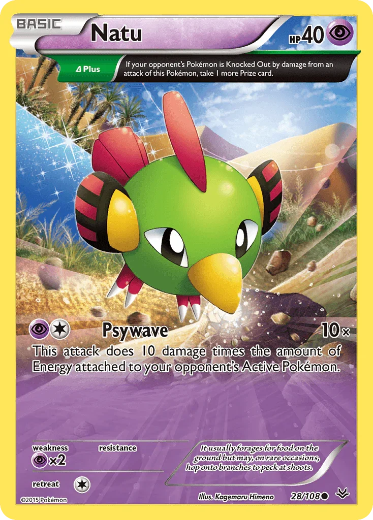 28, Common, Normal, Psychic, Psychic[×2], Reverse Holofoil, XY: Roaring Skies Natu (28/108) [XY: Roaring Skies] - Trading Card World