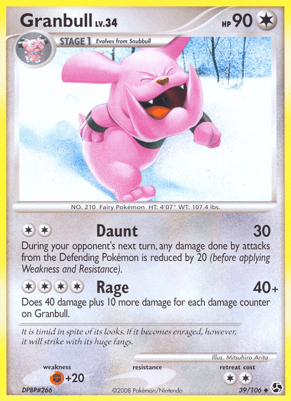 39, Colorless, Diamond & Pearl: Great Encounters, Fighting[+20], Normal, Reverse Holofoil, Uncommon Granbull (39/106) [Diamond & Pearl: Great Encounters] - Trading Card World