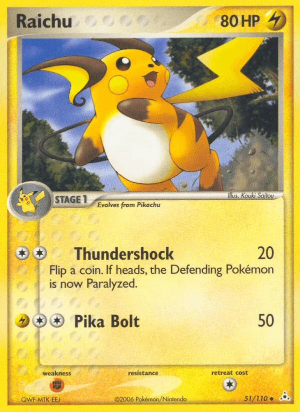 51, EX: Holon Phantoms, Fighting[×2], Lightning, Normal, Uncommon Raichu (51/110) [EX: Holon Phantoms] - Trading Card World