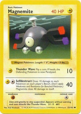 53, Base Set Shadowless Unlimited, Common, Fighting[×2], Lightning, Normal Magnemite (53/102) [Base Set Shadowless Unlimited] - Trading Card World