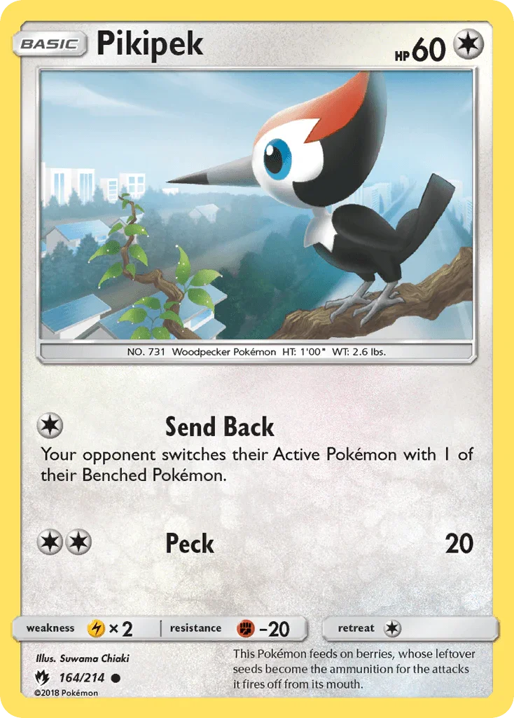 164, Colorless, Common, Fighting[-20], Lightning[×2], Normal, Reverse Holofoil, Sun & Moon: Lost Thunder Pikipek (164/214) [Sun & Moon: Lost Thunder] - Trading Card World
