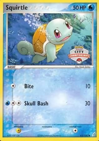 63, EX: Crystal Guardians, Lightning[×2], Normal, Promo, Water Squirtle (63/100) (City Championship Promo) [EX: Crystal Guardians] - Trading Card World