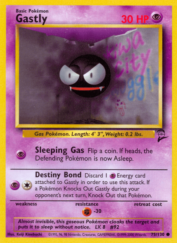 75, Base Set 2, Common, Fighting[-30], Normal, Psychic Gastly (75/130) [Base Set 2] - Trading Card World