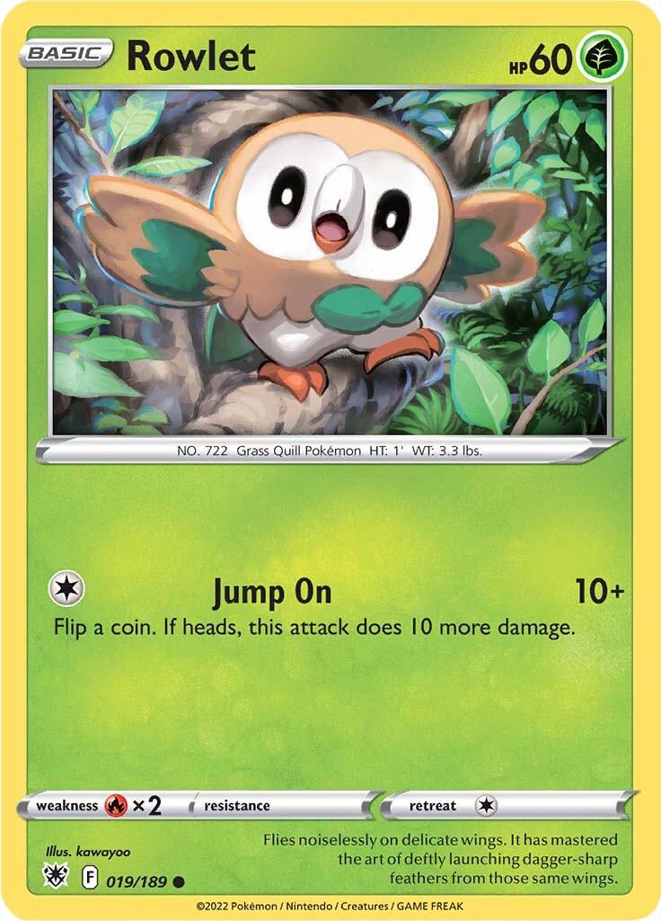 019, Common, Fire [x2], Grass, Normal, Reverse Holofoil, Sword & Shield: Astral Radiance Rowlet (019/189) [Sword & Shield: Astral Radiance] - Trading Card World